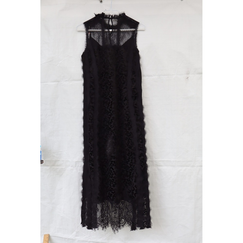 AllSaints Black Lace Leopard Devore Women Midi Dress Sleeveless High Neck US XS - Picture 9 of 15